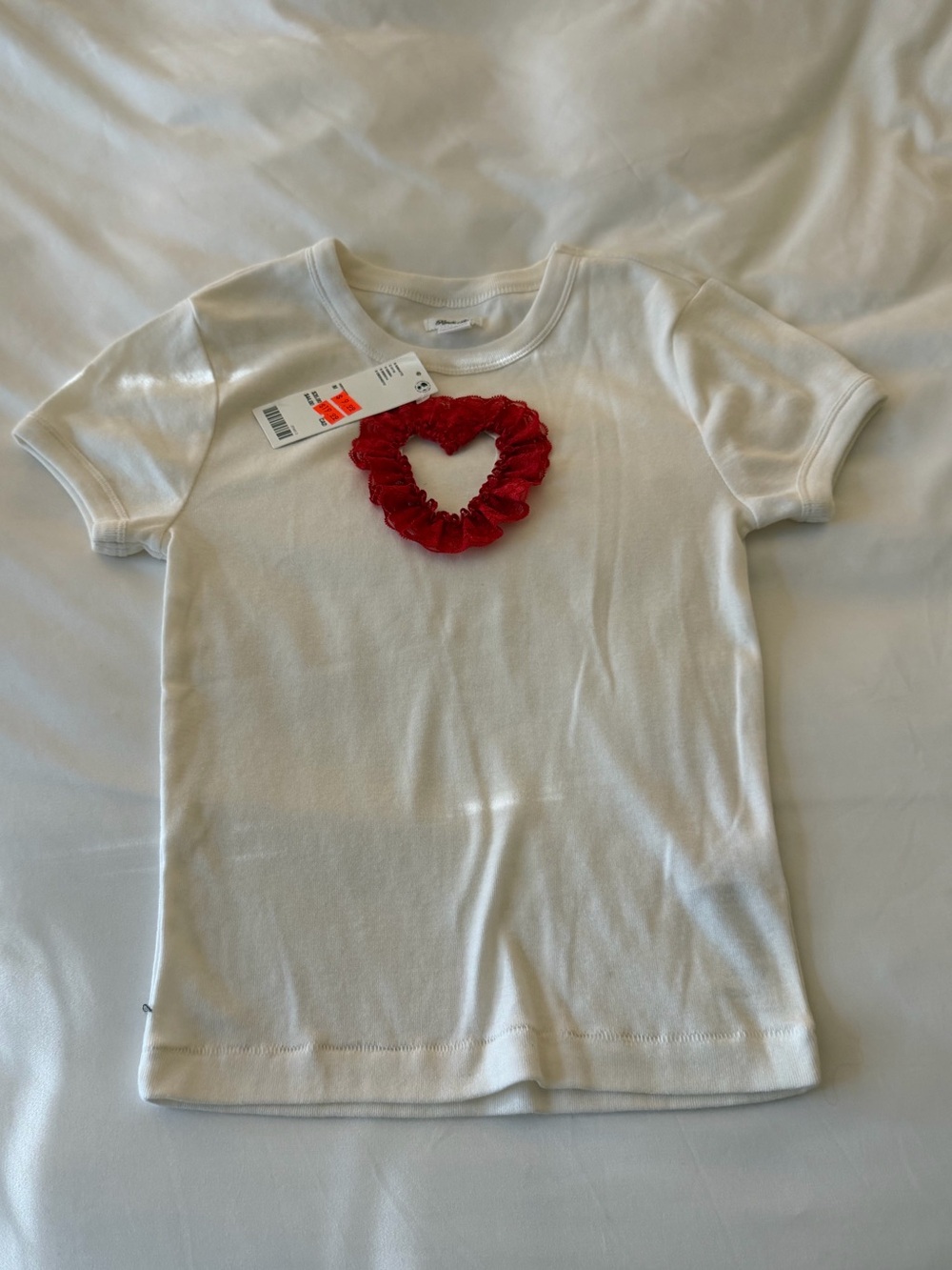 Kimchi Blue White Short-Sleeve Tee with Red Heart Detail